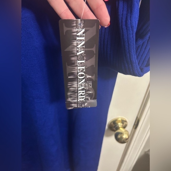 Nina Leonard Sweater Dress Women’s Deep Sapphire V-Neck Ribbed Large NWT - Picture 3 of 6